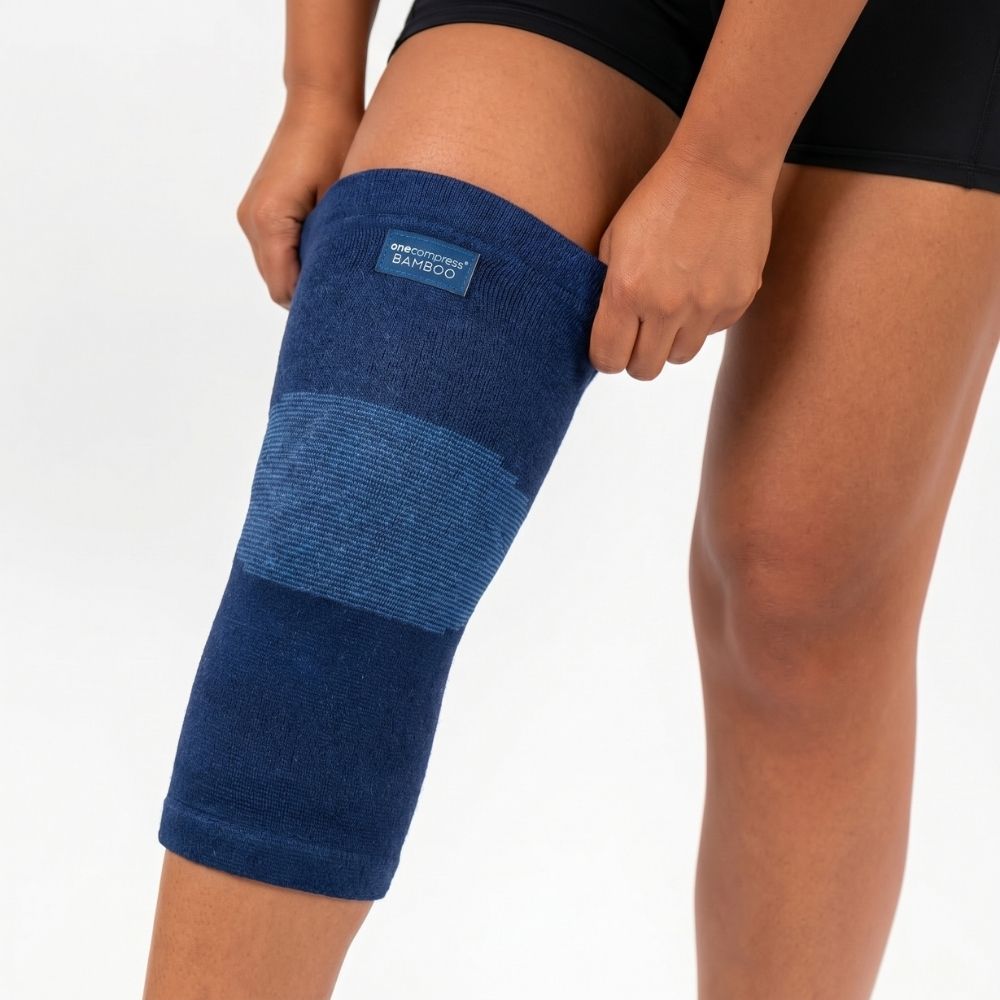Navy bamboo knee sleeve, front view