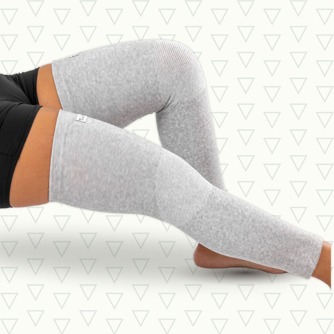 Bamboo leg sleeve worn from thigh to ankle