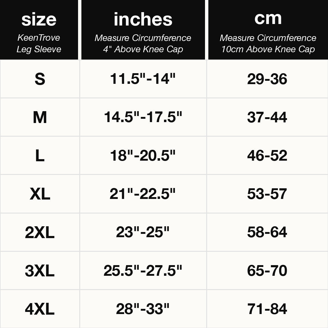 KeenTrove leg sleeve sizing chart