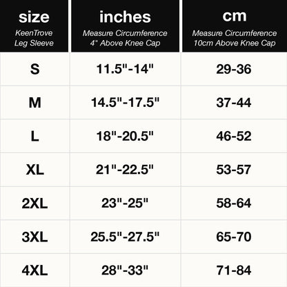 KeenTrove leg sleeve sizing chart